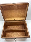 Antique Wooden Utility Box W bakelite Handle   Inlaid Trim   Sewing vanity Case