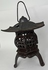 Vintage Japanese Cast Iron 10 5 In Tall Hanging Pagoda Garden Candle Lantern 