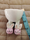 Cute coll easter boiled Egg Cup Holder porcelain bunny Feet White  Pink