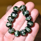 Antique Venetian Dark Green Italian Lampwork White Feather Beads  African Trade