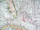 1908 Antique Map Of Caribbean West Indies Ship Routes Florida Puerto Rico Cuba