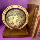 Pair Of Vintage Globe Old World Map Wooden Book Ends Nice Pre-owned Cond