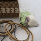 Vintage Jc Penneys Woven Sewing Basket Box Satin Quilted With Sewing Notions