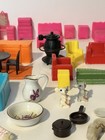 Vintage Lot Of Dollhouse Miniature Plastic Furniture  Accessories  Smalls 50 Pc