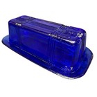 Vintage Butter Dish Cobalt Blue Lidded Criss Cross Glass Small Chip