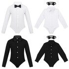 Kids Boys Long Sleeve Ballroom Latin Salsa Dance Shirt Tuxedo Romper Bodysuit