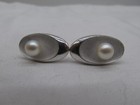 Pair Of Vintage Sterling Silver   White Pearl Men s Oval Cuff Links 1 X  5   363