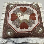 2 Vtg Calico Quilted Lace Country Sheep Cow Duck Goose Cottagecore Throw Pillows