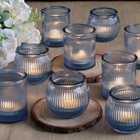 Pcs Assorted Votive Candle Holders For Wedding Decor  Ribbed Tea Lights 12 Blue