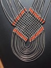 Vtg Native American Navajo Sterling Liquid Silver Coral  Necklace Earrings Set
