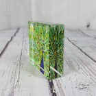 Peacock Glass  Paperweight 2 25  Square Cube Fanned Feathers 6oz Felt Backed New