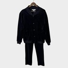Lavon Black Velour Tracksuit Set Large Snap Front Jacket Y2k Lounge 90s