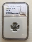 India  French Mahe Pondichery Dated 1750 Silver Fanon Ngc Ms63 Radiant Surfaces 