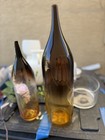 Set Of 2 Amber Glass Decorative Bottles Painted Floral Design Modern Decor