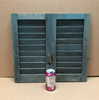 Pair Antique House Window Wood Louvered Shutters Shabby 10x18 Vtg Chic 552-26b