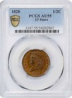 1828 1 2c Classic Head Capped Bust Half Cent Pcgs Au55 13 Stars Gold Shield