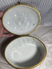 Antique French Porcelain Trinket Box With Hand Painted Gold Accents  Brass Rim 