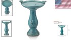 Ceramic Antique Pedestal Birdbath - 25  Tall Turquoise With Two Bird Figurines