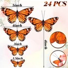 24 Pcs Monarch Butterfly Decorations 4 Size Artificial Monarch Feather Fake B