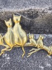 Vintage Brass Cat Family Wall Decor Made In Taiwan Hanging Plaque 14 