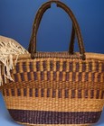 African Ghana Bolga Large Handwoven Basket Double Leather Handles Tote Bag