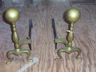 Antique Solid Brass Fireplace Andirons Decorative   Firedogs Heavy