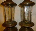 Pair Of Vtg Brass   Etched Glass Panes Hexagon Candle Holder Lanterns 18 25 