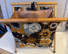 Vintage Knitting Sewing Crochet Caddy Basket Yarn Floral Bag Folding Wood Frame