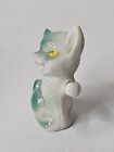 Vintage Kitschy Kitty Cat Figurine Ceramic Green White Made In Japan