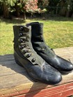 Antique Victorian 7  Button Black Leather   Wool Child Baby Shoes High Top -read