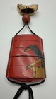 Antique Japanese Inro With  Netsuke     Red Lacquer   Maki-e Gold     Meiji Era 