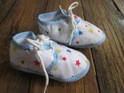 Vintage White Blue Crib Baby Shoes Soft Soles Lace Up Size 0  newborn  Doll Star