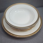 New Traditions Dinnerware Set White Gold Filigree Porcelain Formal 6pc Set