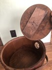 Vintage Wood Sewing Box Bucket With Lid Tripod Legs  Rustic Primitive Granny