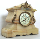 Antique French Japy Freres White Onyx Fancy Mantel Clock 8-day  Time strike