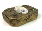 Tiny Vintage Brass Gems Icon Rosary Case Trinket Box Catholic