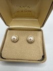 Vintage Beautiful Solid 14k Yellow Gold Pearl Diamond Stud Earrings 2 6g