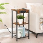 Tall End Table With Charging Station  30 Inch Slim Tall Nightstand  3-tier Na   