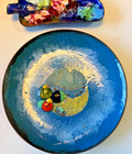Two Vtg  Enamel On Copper Bowls   Plates Abstract Design Multi-color