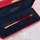 Cartier Ballpoint Pen Santos Bordeaux Lacquer 18k Gold Finished Details With Box