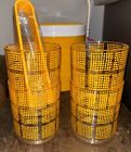 Vtg Mcm Bright Yellow Georges Briard Ice Bucket Barware W  4 Cups   Tongs Nib