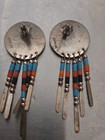 Native American Style Sterling Silver Turquoise Beaded Dangle Earrings