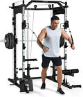 2200 Lbs Smith Machine Multi-function Squat Rack With Lat-pull Down Power Cage