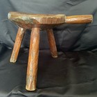 Antique Primitive Hand Carved 3-leg Lacquered Wood Milking Stool With Handle