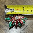 Vtg Red Green Enameled Poinsettia Flower Rhinestone Brooch Pin 2 25    In Euc