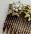 Miriam Haskell Gold   White Glass Hair Comb Barrette-near Mint Condition
