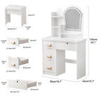 White Vanity Desk Set 4 Drawers Makeup Table With Led Lighted Mirror   Stool 