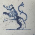 C1640 Delft Antique Tile As-is Roaring Dutch Republic Lion Ox Head Motif  Rare