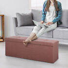Folding Ottoman Bench Storage Box Seat Mdf Footstool Living Room  Brown
