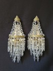 Vintage Antique Pair French Empire Brass Crystal 1 Light Sconces Wall Lights